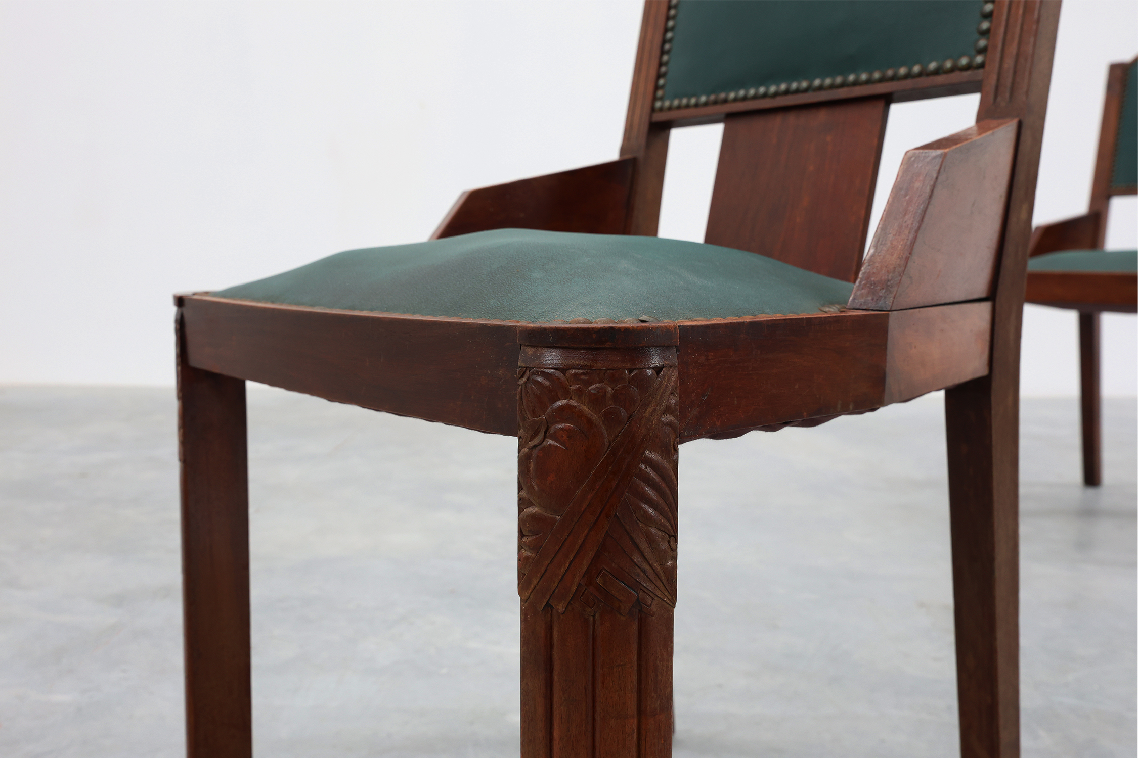 Set of 6 Art Deco dining chairs in wood with original upholstery, Belgium 1930sthumbnail